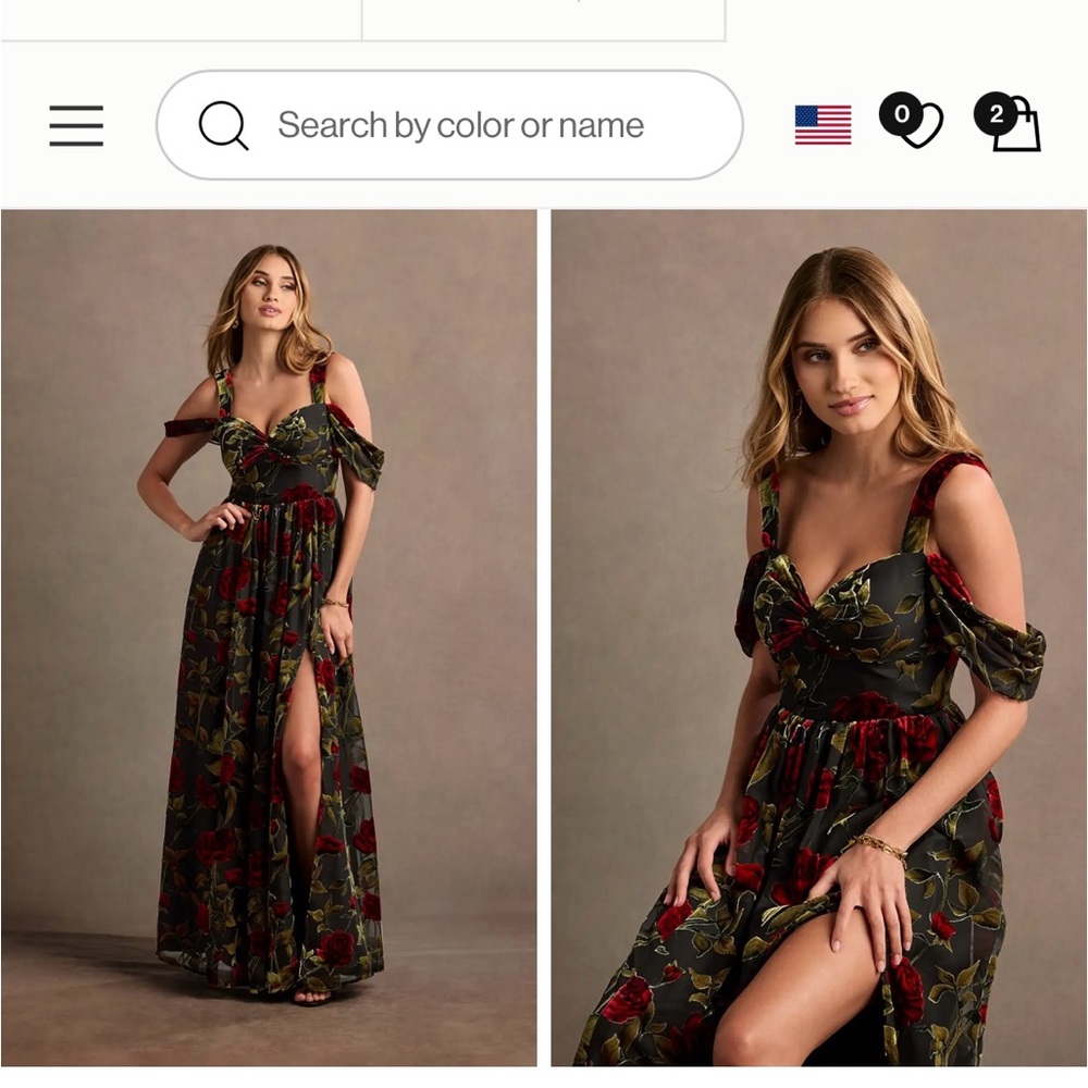Azazie Red and Black Ruffled Slit Maxi Dress